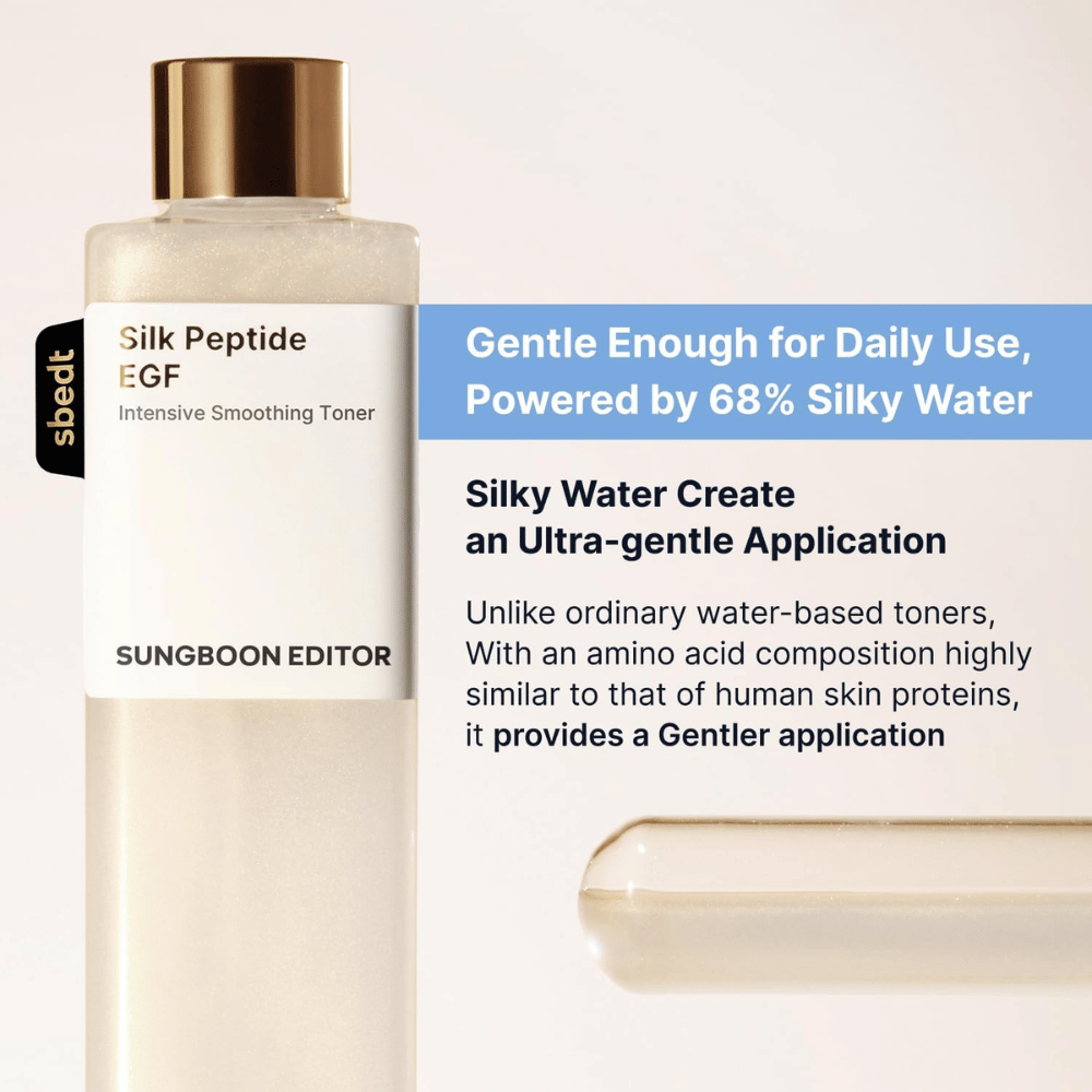 SUNGBOON EDITOR Silk Peptide EGF Intensive Smoothing Toner – απαλό τόνερ με 68 % silky water για καθημερινή χρήση