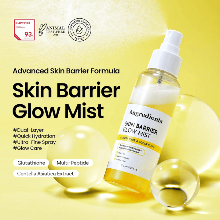 Ongredients Skin Barrier Glow Mist σπρέι προσώπου 100 ml με κεραμίδια, πεπτίδια και Centella Asiatica για ενυδάτωση και ενίσχυση του δερματικού φραγμού.