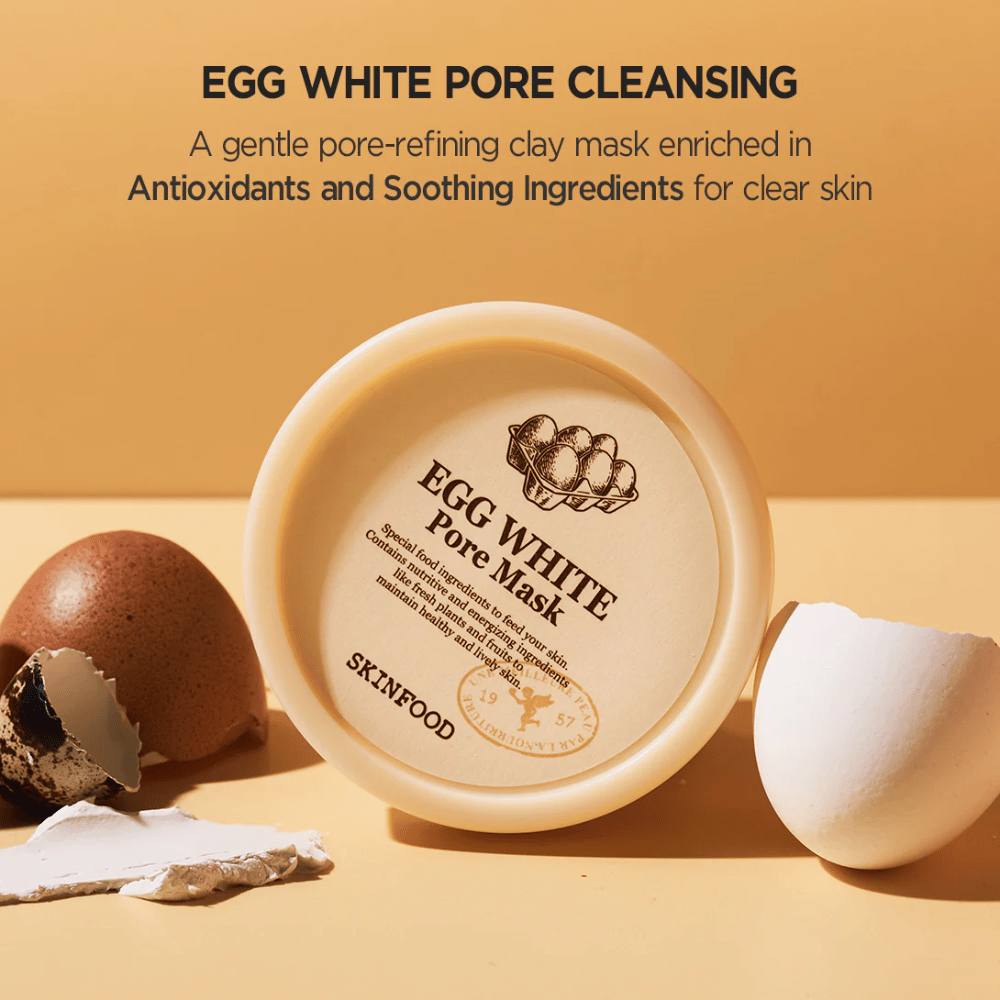 Το Egg White Pore Mask 120g της SKINFOOD είναι ιδανικό για βελτίωση της επιδερμίδας.