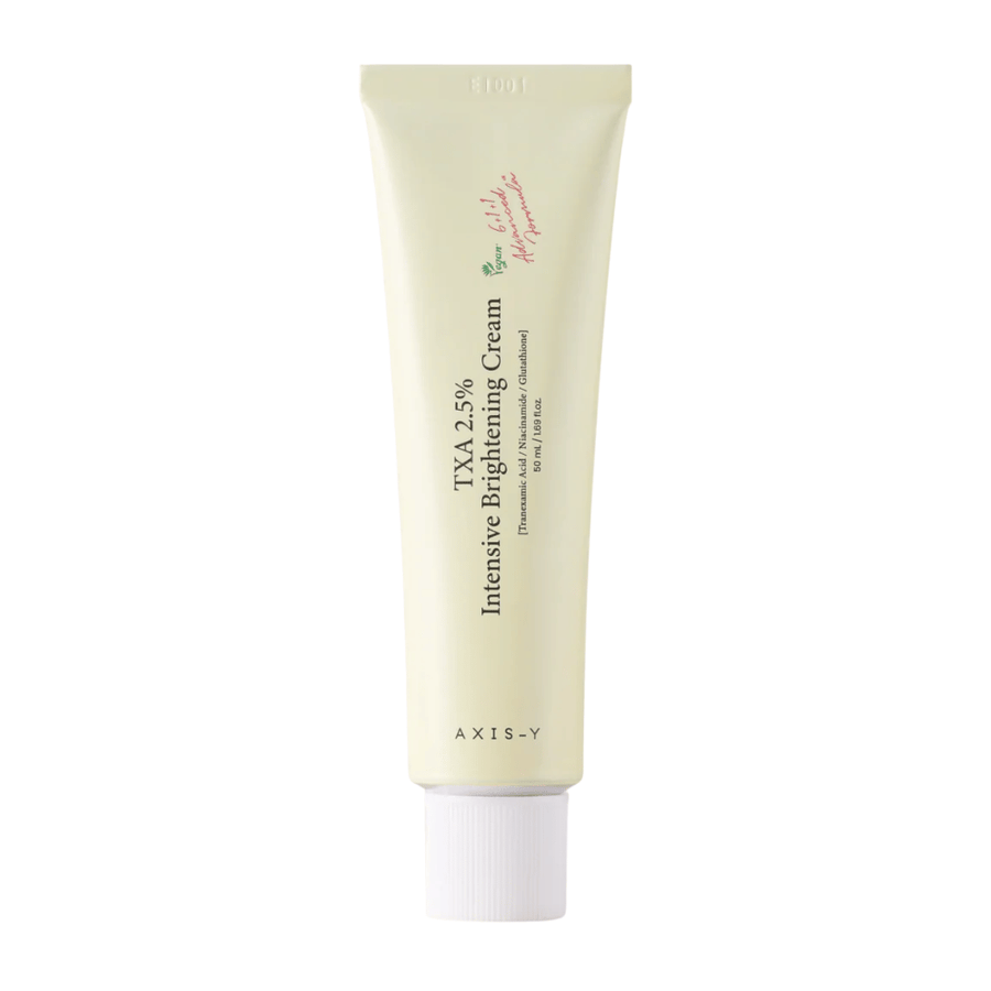 Καθαρή εικόνα προϊόντος του/της AXIS - Y TXA 2.5% Intensive Brightening Cream σε κατακόρυφη μορφή με έμφαση στον κομψό σχεδιασμό και την έννοια του brightening.
