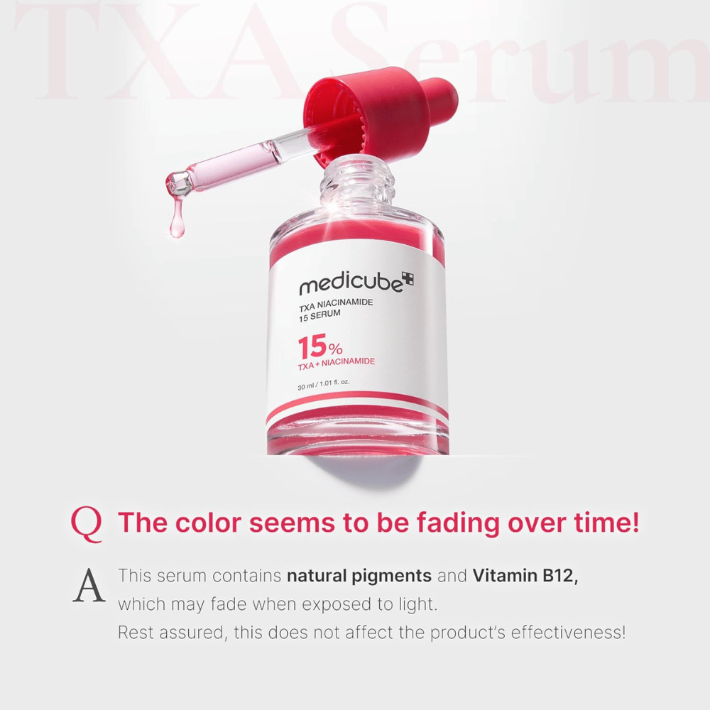 1. Medicube TXA Niacinamide 15 Serum 30 ml – ορός με τρανεξαμικό οξύ και νιασιναμίδη όπου το χρώμα μπορεί να ξεθωριάσει από την έκθεση στο φως