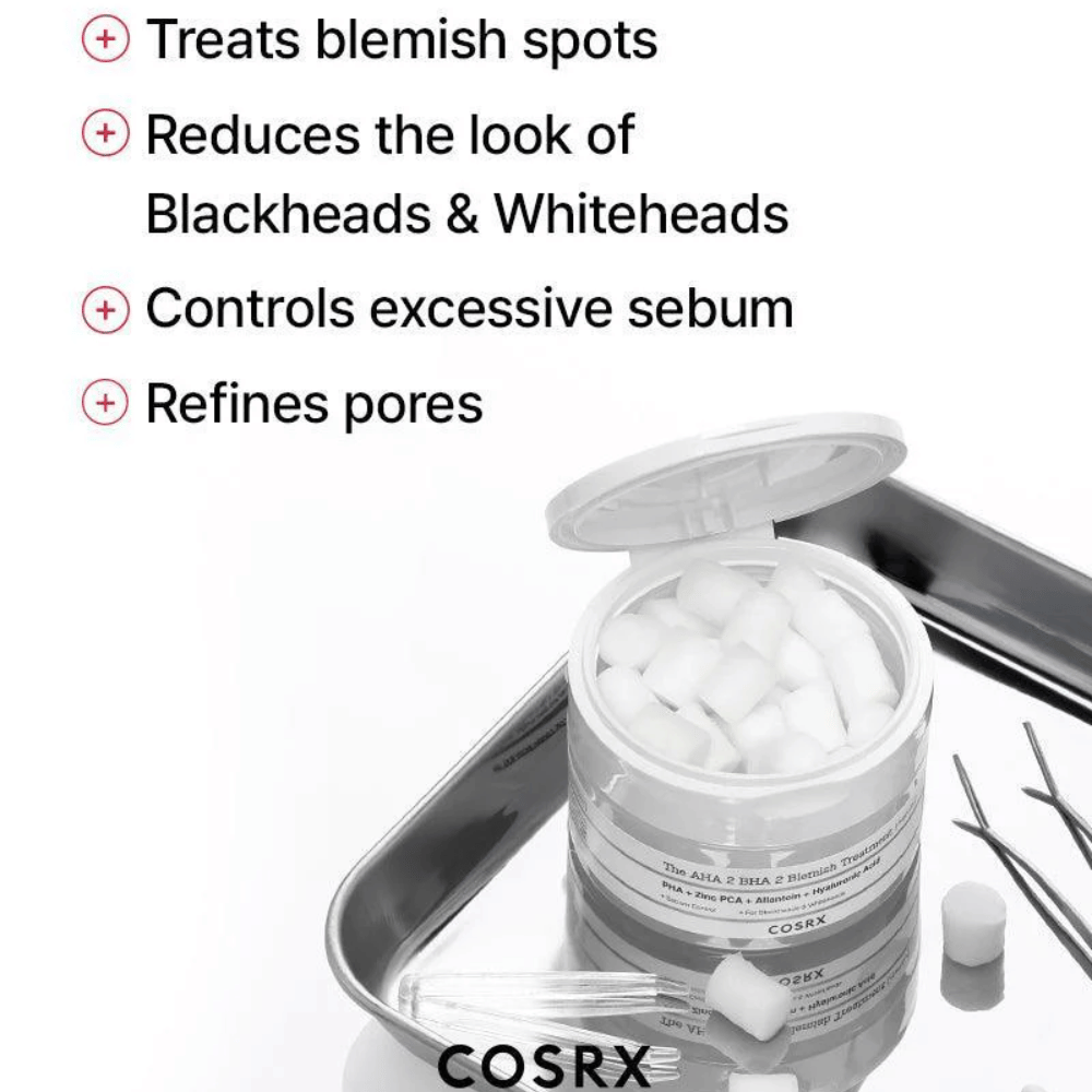 COSRX AHA 2 BHA 2 Blemish Treatment είναι αποτελεσματικός για τη θεραπεία της ακμής, τη μείωση της ορατότητας των μαύρων και λευκών στιγμάτων, τον έλεγχο της υπερβολικής σμήγματος και τη βελτίωση των πόρων. Ιδανικός για πιο καθαρό δέρμα.