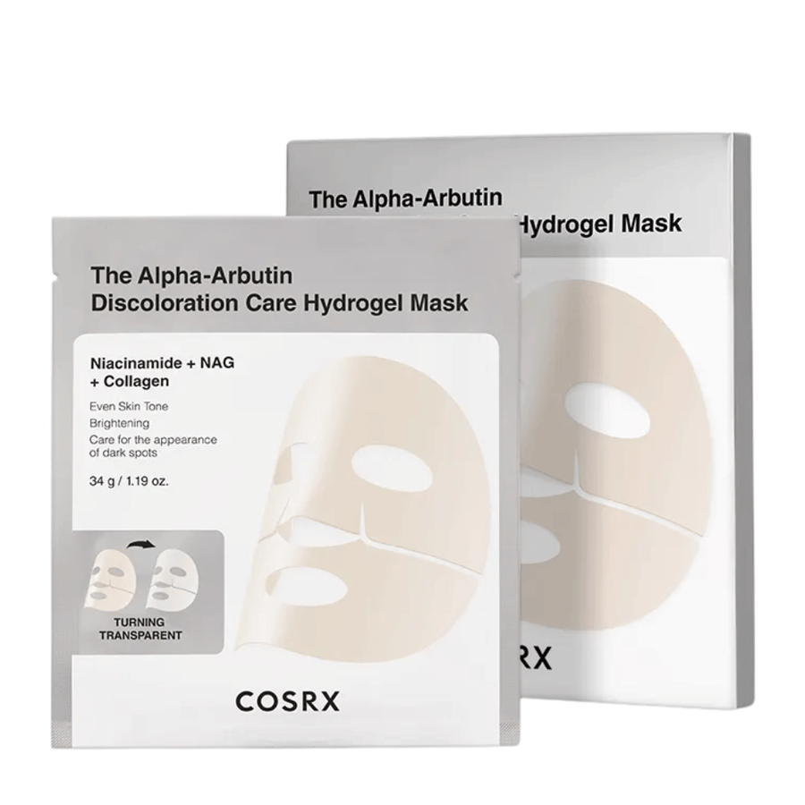 COSRX Εικόνα προϊόντος Alpha-Arbutin Discoloration Care Hydrogel Mask – υδρογέλη μάσκα φύλλου που επικεντρώνεται σε κηλίδες χρωστικής, λάμψη και βελτιωμένη καθαρότητα δέρματος.