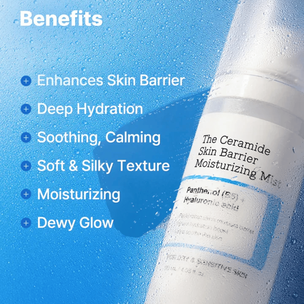 COSRX Ceramide Skin Barrier Mist – παρέχει βαθιά ενυδάτωση, καταπραΰνει το δέρμα και προσφέρει απαλό, μεταξένιο τελείωμα.
