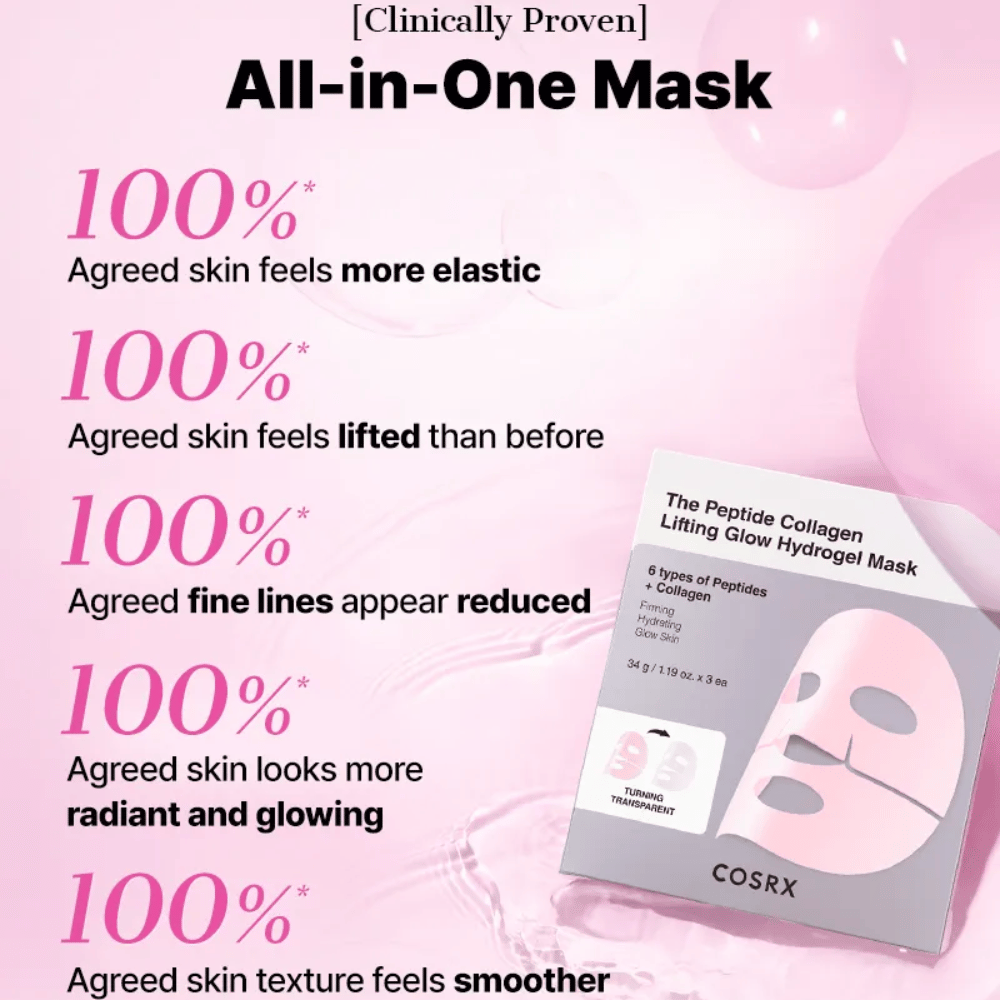 COSRX Peptide Collagen Mask – 100 % αισθάνονται πιο σφριγηλό, πιο ελαστικό και λαμπερό δέρμα με ομοιόμορφη υφή.