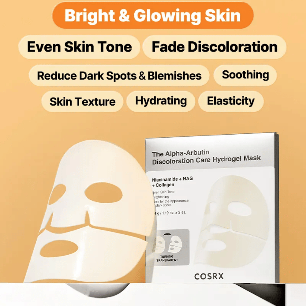 COSRX Alpha-Arbutin Hydrogel Mask – μάσκα φύλλου που προσφέρει λάμψη, ομοιόμορφο τόνο δέρματος, μειώνει τις σκούρες κηλίδες και βελτιώνει την ελαστικότητα του δέρματος.