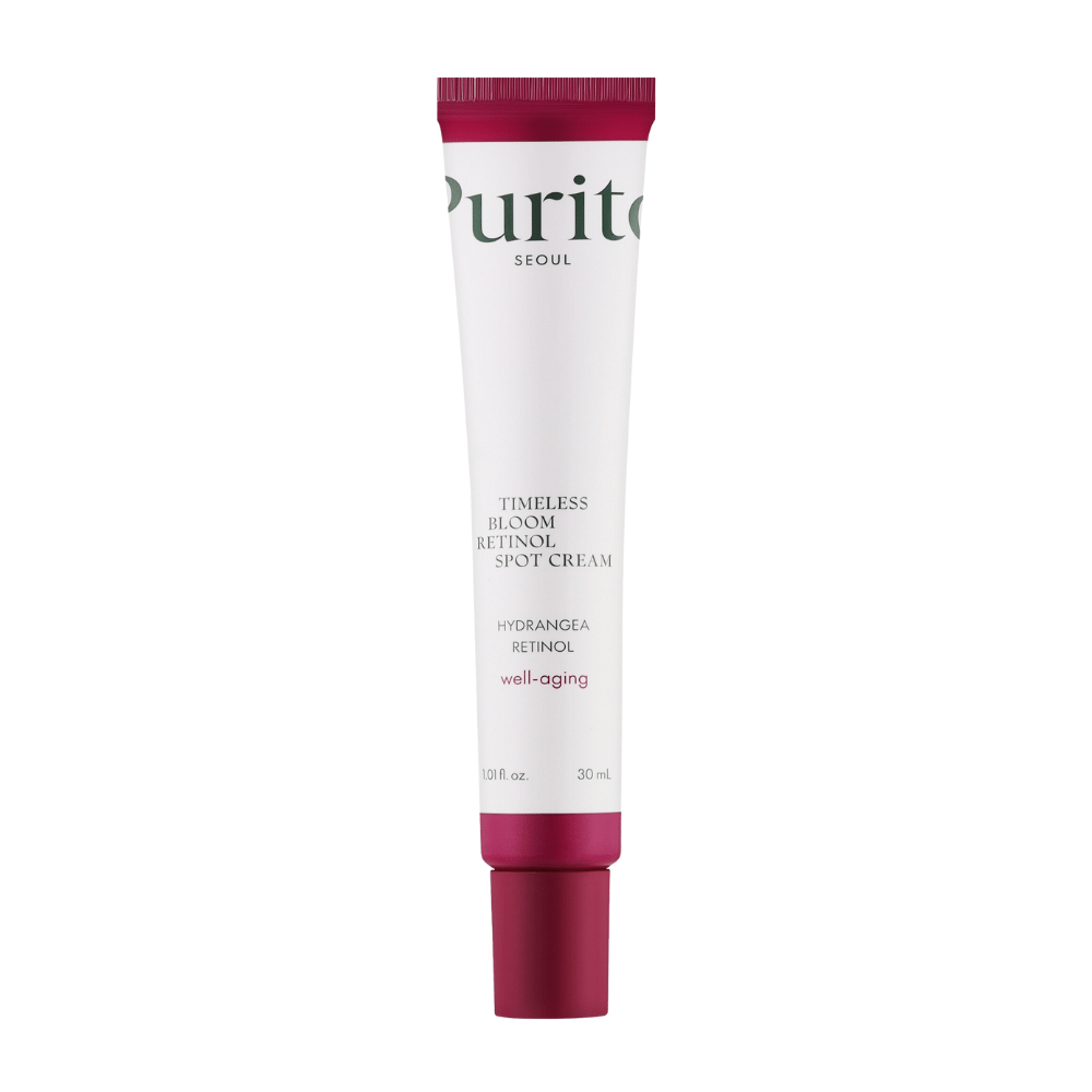 Purito Timeless Bloom Retinol Spot Cream είναι μια αποτελεσματική κρέμα αντιγήρανσης εμπλουτισμένη με ρετινόλη και εκχύλισμα ορτανσίας. Μειώνει τις λεπτές γραμμές, βελτιώνει τη σφριγηλότητα του δέρματος και προάγει έναν ομοιόμορφο τόνο δέρματος. Ιδανική για στοχευμένη φροντίδα και ευεξία του δέρματος.