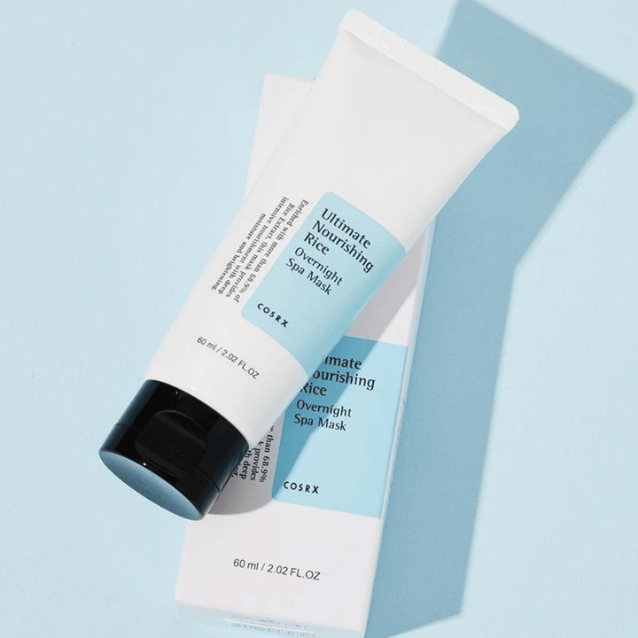 COSRX Ultimate Nourishing Rice Overnight Spa Mask με κουτί 60 ml θρεπτική μάσκα νύχτας για ομοιόμορφο τόνο δέρματος