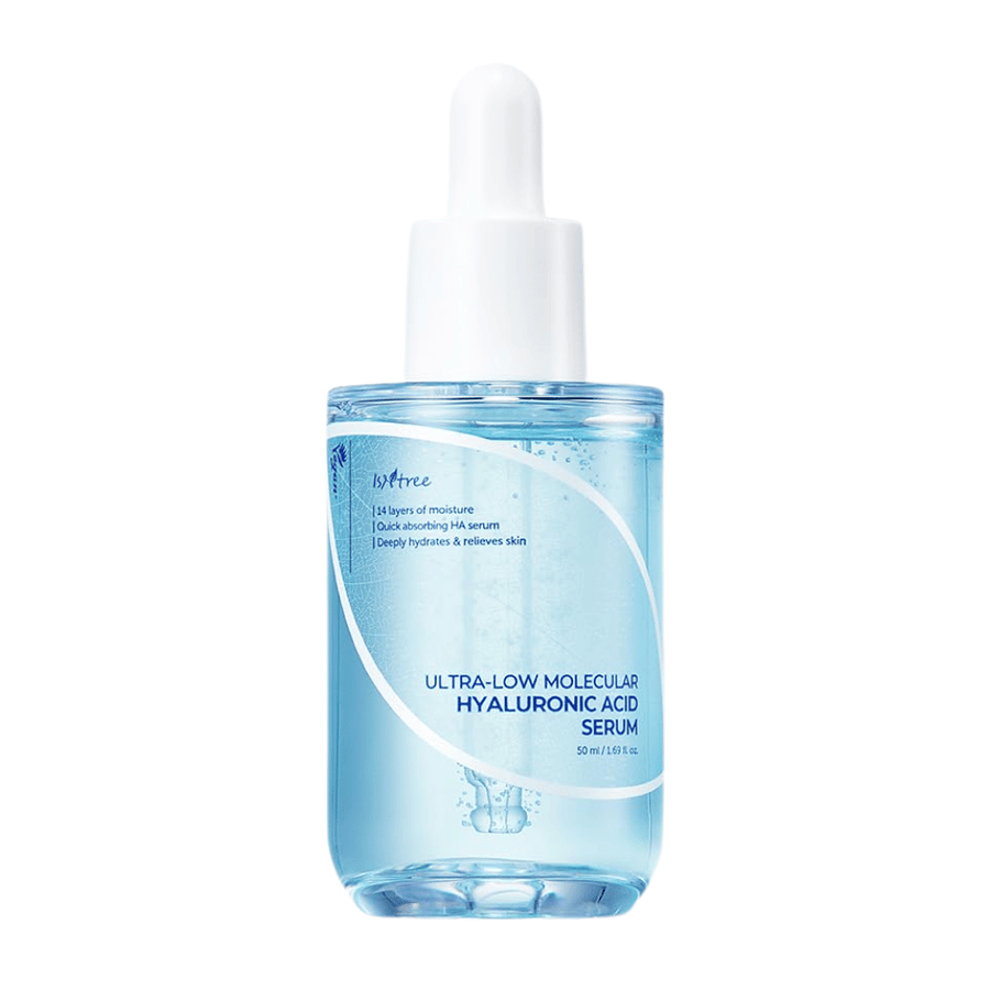 Isntree Ultra-Low Molecular Hyaluronic Acid Serum 50 ml, lättabsorberande ansiktsserum med ultra-låg molekylär hyaluronsyra för intensiv och djup återfuktning.
