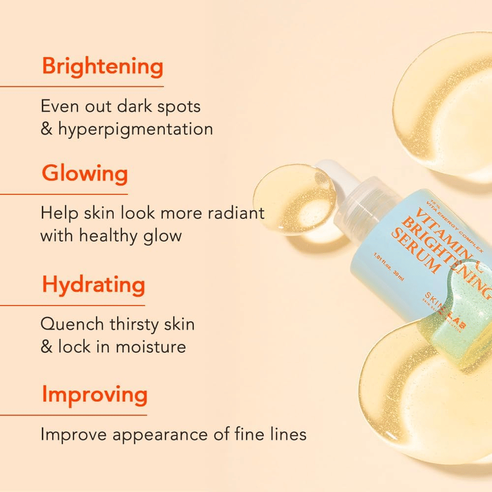 Skin&Lab Vitamin C Brightening Serum βελτιώνει τον τόνο και την υφή του δέρματος μειώνοντας τις σκούρες κηλίδες και την υπερμελάγχρωση. Ενυδατώνει, προσφέρει μια υγιή λάμψη και βελτιώνει την ελαστικότητα του δέρματος. Ιδανικό για να χαρίσει στο δέρμα μια λαμπερή και ομοιόμορφη εμφάνιση.