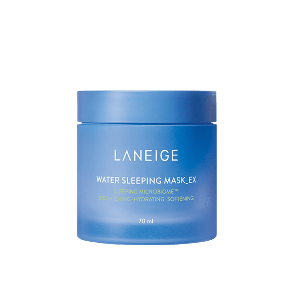 LANEIGE Water Sleeping Mask_EX σε μπλε δοχείο με λευκό και πράσινο κείμενο, απομονωμένο σε λευκό φόντο.
