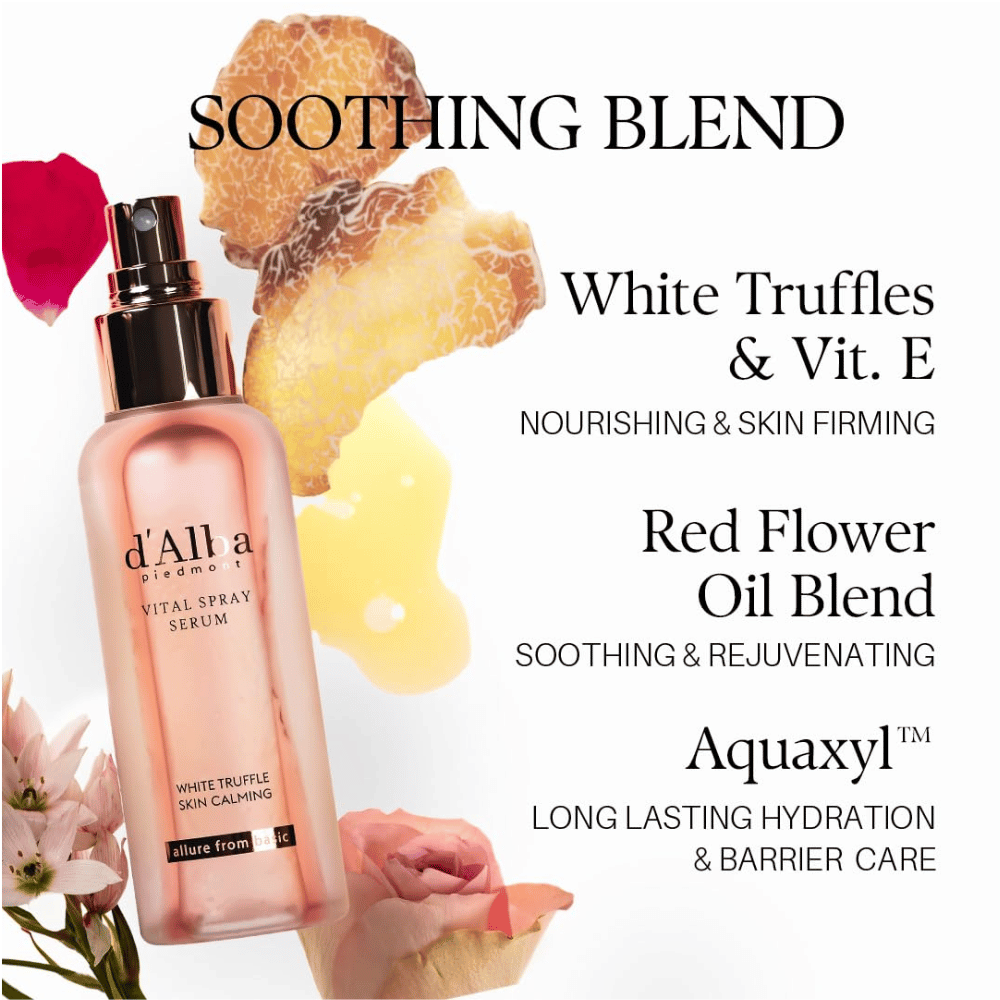 d'Alba White Truffle Vital Spray Serum – λευκή τρούφα, βιταμίνη E, ανθικά έλαια και Aquaxyl για ενυδάτωση και φροντίδα του επιδερμικού φραγμού