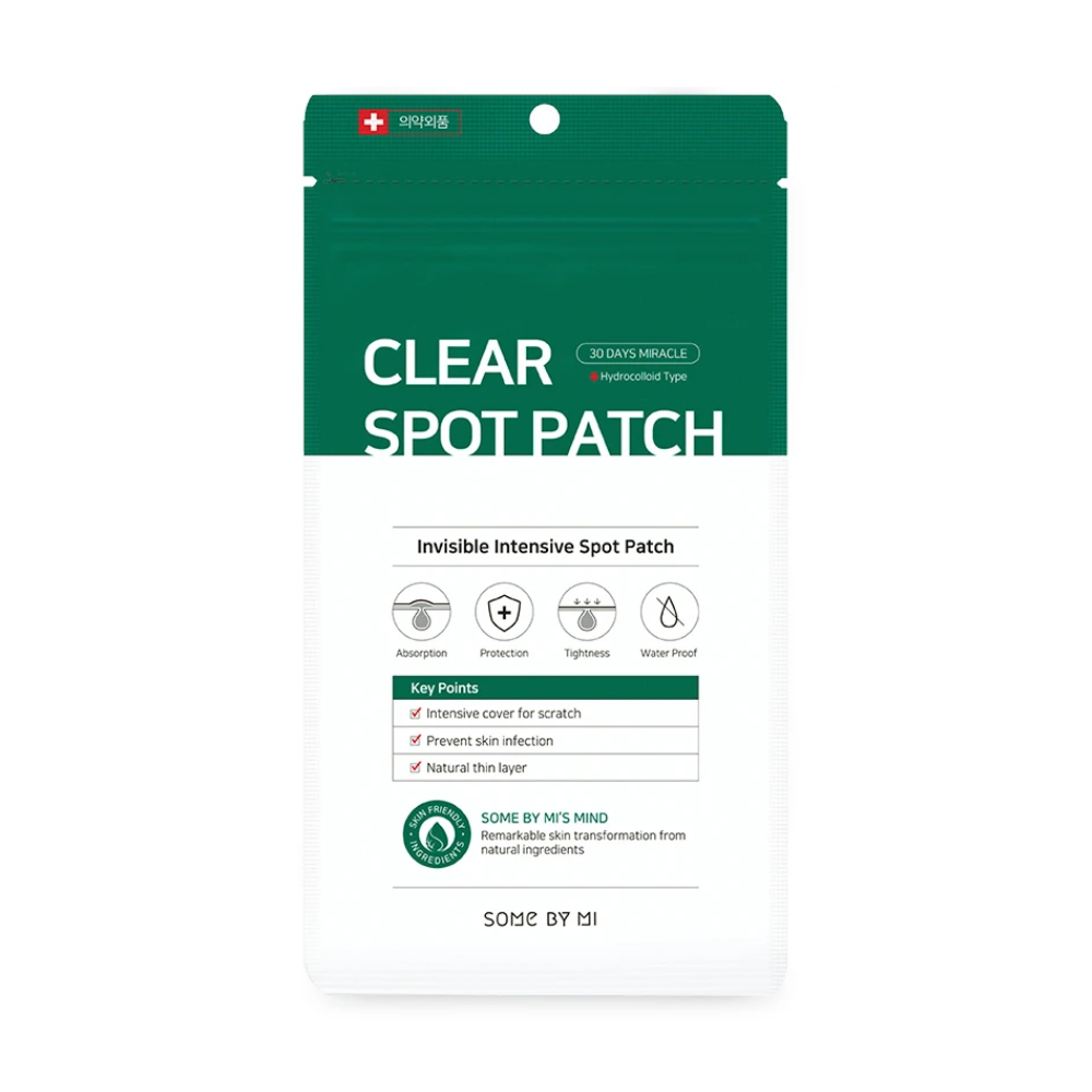 Ένα Some By Mi 30 Days Miracle Clear Spot Patch (18τμχ) σε λευκό φόντο για ακμή με ικανότητα απορρόφησης υγρού τραύματος.