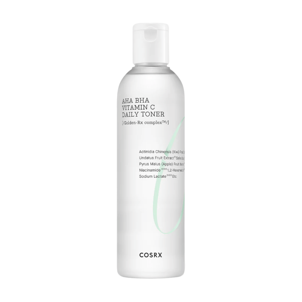 Ένα μπουκάλι COSRX Refresh AHA BHA Vitamin C Daily Toner 150ml σε λευκό φόντο.