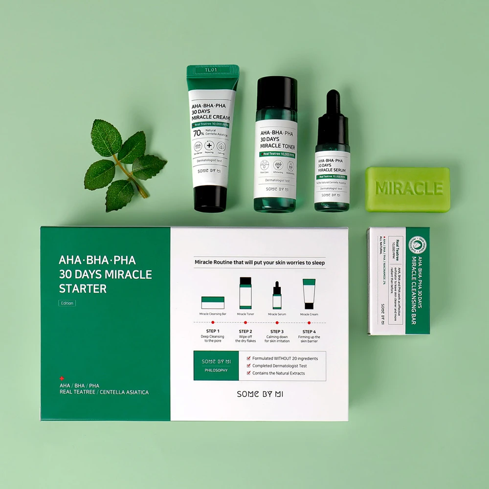 Η SOME BY MI:s AHA, BHA, PHA 30 Days Miracle Starter Limited Set είναι μια K-beauty κορεατική περιποίηση δέρματος με Tea Tree και AHA BHA PHA.