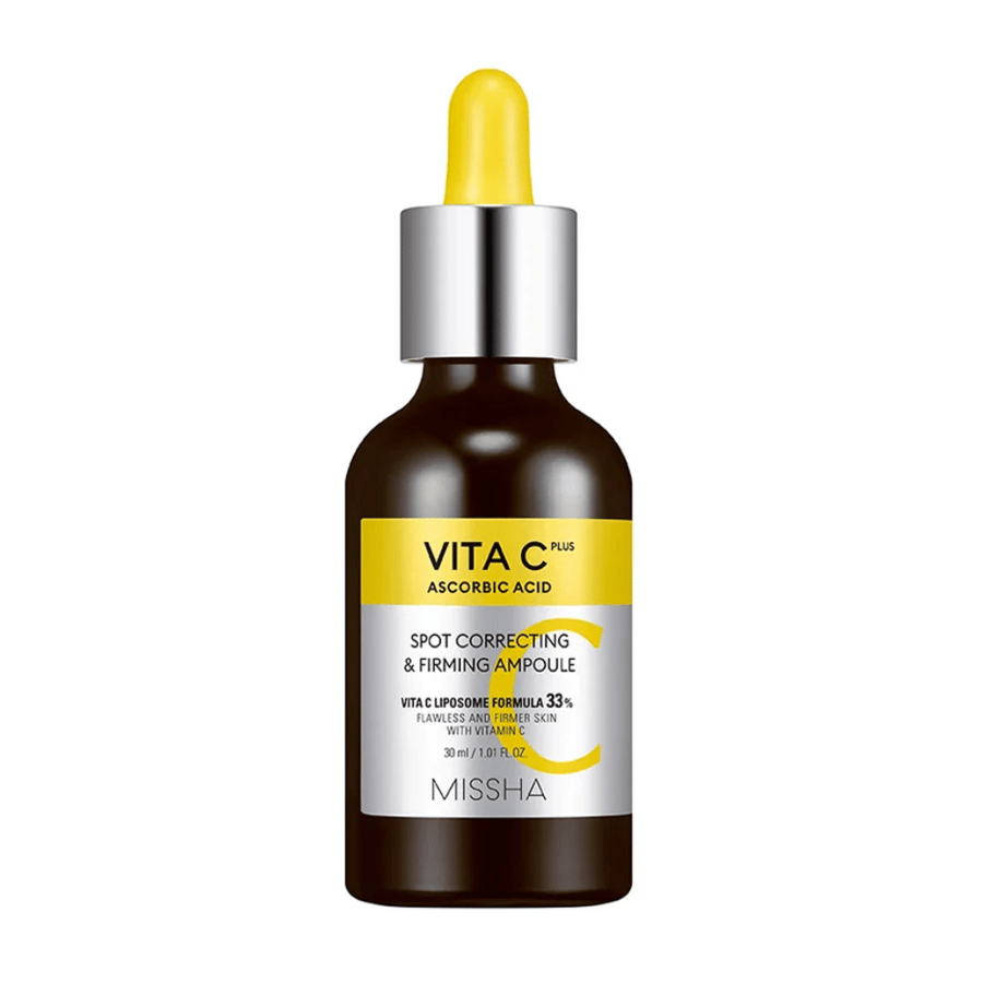 MISSHA Vita C Plus Spot Correcting & Firming Ampoule 30ml, visas på en vit bakgrund.
